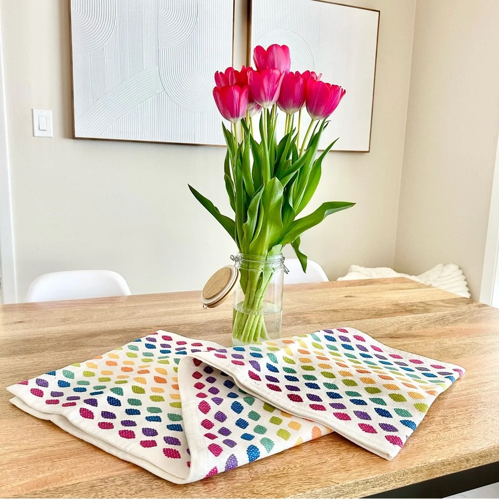 Crate&Barrel rainbow colorful Centerpiece on Multicolor Runner